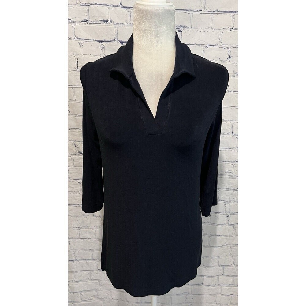 Chicos Chico’s Travelers Top Blouse Shirt Black Acetate No Wrinkle Size 0/S/4